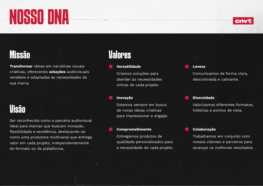 O DNA: missão, visão e valores
